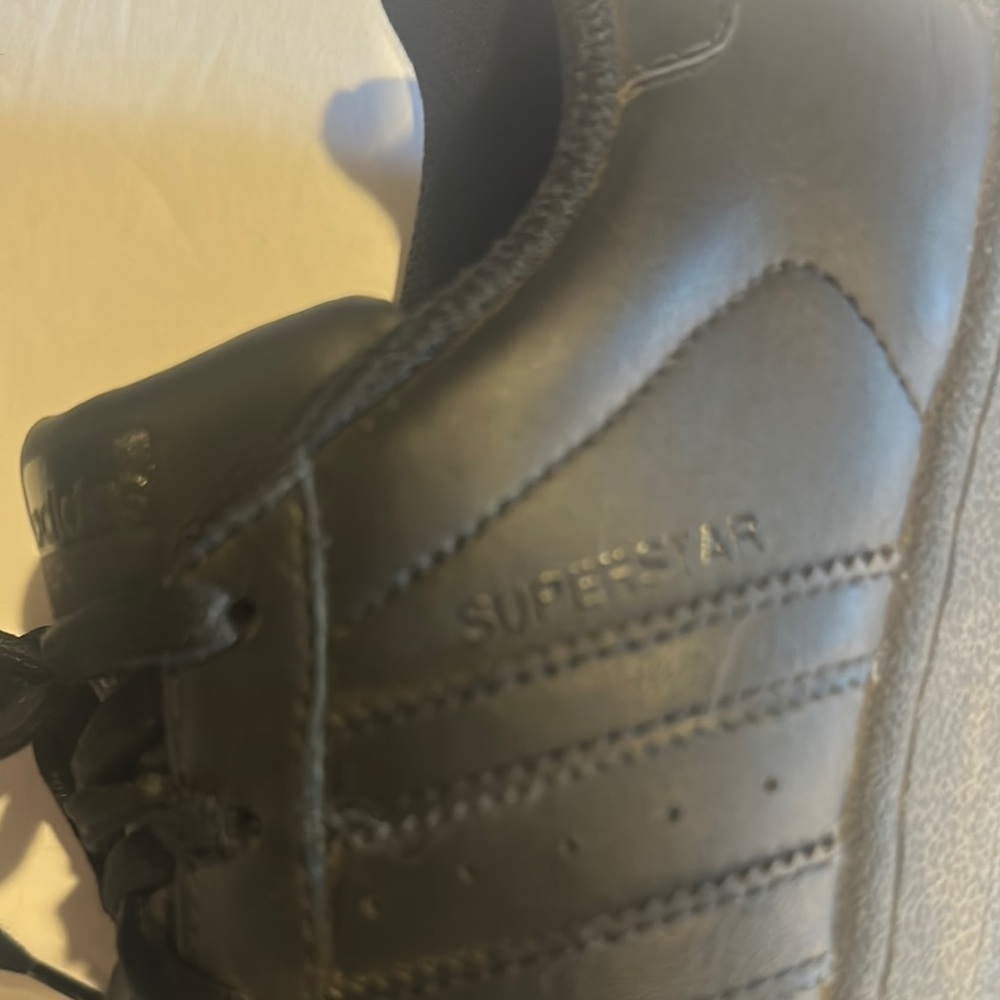 Adidas Superstar unisex Black Sneakers lace ups with side stripes size 5 1/2 - Picture 7 of 12